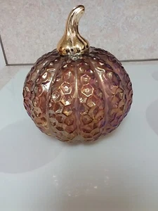 Light Up Gold Iridescent Glass Pumpkin with Raised Design 9" tall - Picture 1 of 7