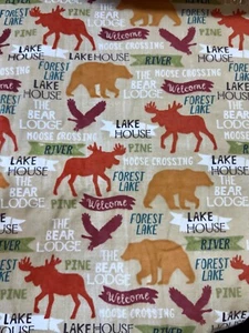 Welcome Lake House/Bear Lodge kuscheliger leichter Flanellstoff 36"x46" Reststück - Bild 1 von 4