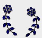 Ethnic Traditional 925 Sliver Oxidized Blue CZ Stone Long Jewelry Earrings