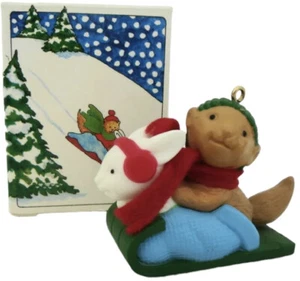 Vintage Avon 1984 WINTER PALS Squirrel Rabbit Sled Christmas Tree Ornament NIB - Picture 1 of 5