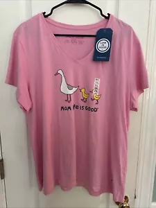 NET Life Is Good Crusher Tee V-Neck T-Shirt NEW Pink Mom Theme Women's Size XXL - Picture 1 of 5