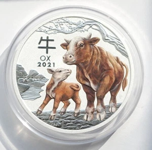 2021 Australia Year of the Ox III Perth Mint 5 Oz Silver Color Coin $8 BU - Picture 1 of 2