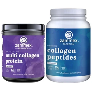 Zammex Multi Collagen Powder&Hydrolyzed Collagen Peptides Grass Fed Unflavored - Picture 1 of 19