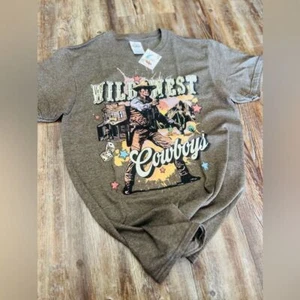 Maglietta Wild West Cowboy Vintage Immagine Marrone Western Grafica Taglia S - Foto 1 di 1