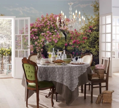 PAPEL PINTADO de jardín de rosas comedor 12x8,33 pies paisaje rural naturaleza Foto 1 de 4