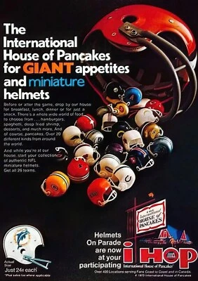 POP POSTERS IHOP Ad 1973 Mini NFL Helmets POSTER 24 X 18 Inches Nice Wall Art