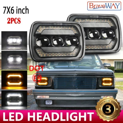 For 82-93 Chevy S10 Blazer GMC S15 7X6" Projector DRL LED Headlights Hi/Lo Beam - Image 1 of 4