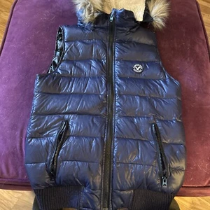 American Eagle Outfitters Puffer Vest Faux Fur Lined Hood Size S Goose Down - Bild 1 von 6