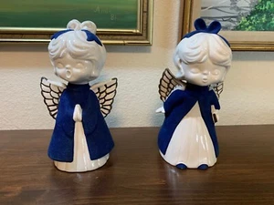 VINTAGE SET OF CHOIR ANGELS WHITE WITH BLUE VELVET - Picture 1 of 7