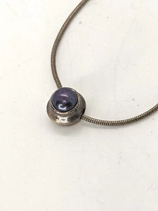 Sterling Snake Necklace with Blue Purple Cabochon Charm Silver CHOKER 16" VTG - Picture 1 of 7