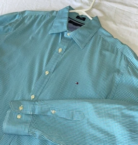 Tommy Hilfiger Custom Fit Men’s Medium Long Sleeve Button Down Shirt Blue Teal - Picture 1 of 7