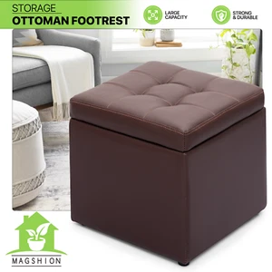 Faux Leather Storage Ottoman Cube Entryway Shoe Bench Foot Rest Stool Footstool - Picture 1 of 19