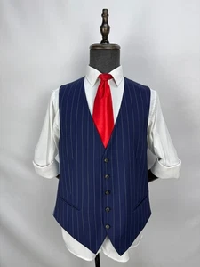 SuitSupply Ferrara Waistcoat Vest 100% Woo blue Striped custom made US Size 42R - Picture 1 of 17