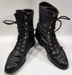 Botas occidentales Justin Kiltie de colección para mujer talla 8B cuero negro punta almendra con cordones - Imagen 1 de 15