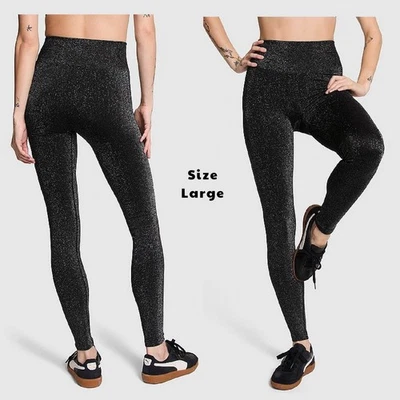 VS PINK Negro Brillo Sin Costuras Cintura Alta Bling Leggings Grandes Regular NUEVO Foto 1 de 4