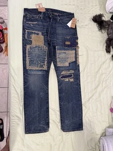 Polo Ralph Lauren Mens Varick Slim Straight Patchwork Distressed Blue Jeans NWT - Picture 1 of 15