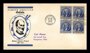 DR JIM STAMPS US DANIEL C FRENCH FAMOUS AMERICANS FDC BLOCK OF 4 LINPRINT COVER - Picture 1 of 2