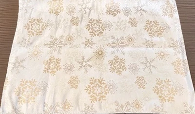 Threshold Holiday Christmas Golden Snowflakes  On Cream Tablecloth Holidays - Image 1 of 4