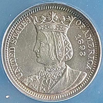 1893 25 C Isabella , ANACS AU 58 details,   nice silver coin    #1989 , # 64-19 - Image 1 of 4