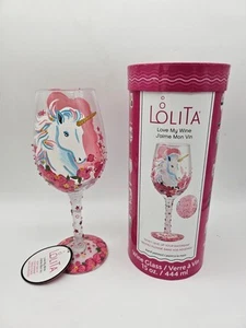 Lolita Wine Glass Don't Give Up Your Daydreams 15oz Handpainted Unicorn 6008453 - Picture 1 of 6