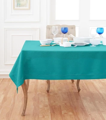 Linen Teal Tablecloth 60 x 120 Inch - Classic Hemstitch, 100 Pure Linen Recta... - Image 1 of 4