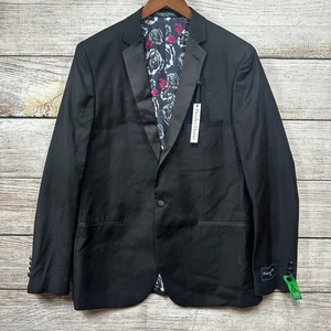 Paisley & Grau Blazer Herren Größe 42R Schwarz Ein Knopf Blumenfutter Taschen Neu mit Etikett - Bild 1 von 10