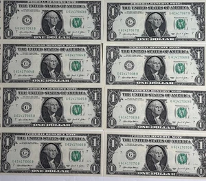 $1 Bills | (8 ) - EIGHT $1 BILLS  in Sequence Serial Numbers | CRISP - Picture 1 of 2