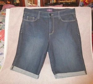 NYDJ Bermuda Jean Shorts Size 12 Stretch Denim High Rise Lift Tuck Roll Cuff - Picture 1 of 9