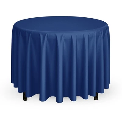 120" Round Wedding Banquet Polyester Fabric Tablecloth - Royal Blue - Image 1 of 4