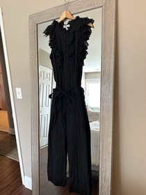 Apiece Apart Women&rsquo;s Eyelet Ruffle Sleeve Black Jumpsuit Cotton Size 6 Medium
