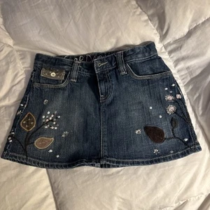 Girls SZ 12 Gap Denim Skirt~Flowers~ pretty and cute clean adjustable waist - Picture 1 of 14