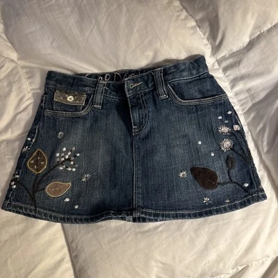 Niñas Talla 12 Falda Denim Gap ~ Flores ~ Bonita y Linda Cintura Ajustable Limpia Foto 1 de 4