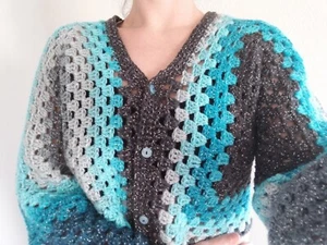 Handmade Women's Crochet Sweater Cardigan Granny Hexagon - Picture 1 of 5