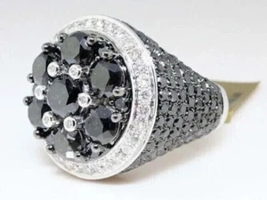 3.20CT BLACK & WHITE LAB CREATED DIAMOND WEDDING BAND RING 14K WHITE GOLD PLATED - Picture 1 of 7