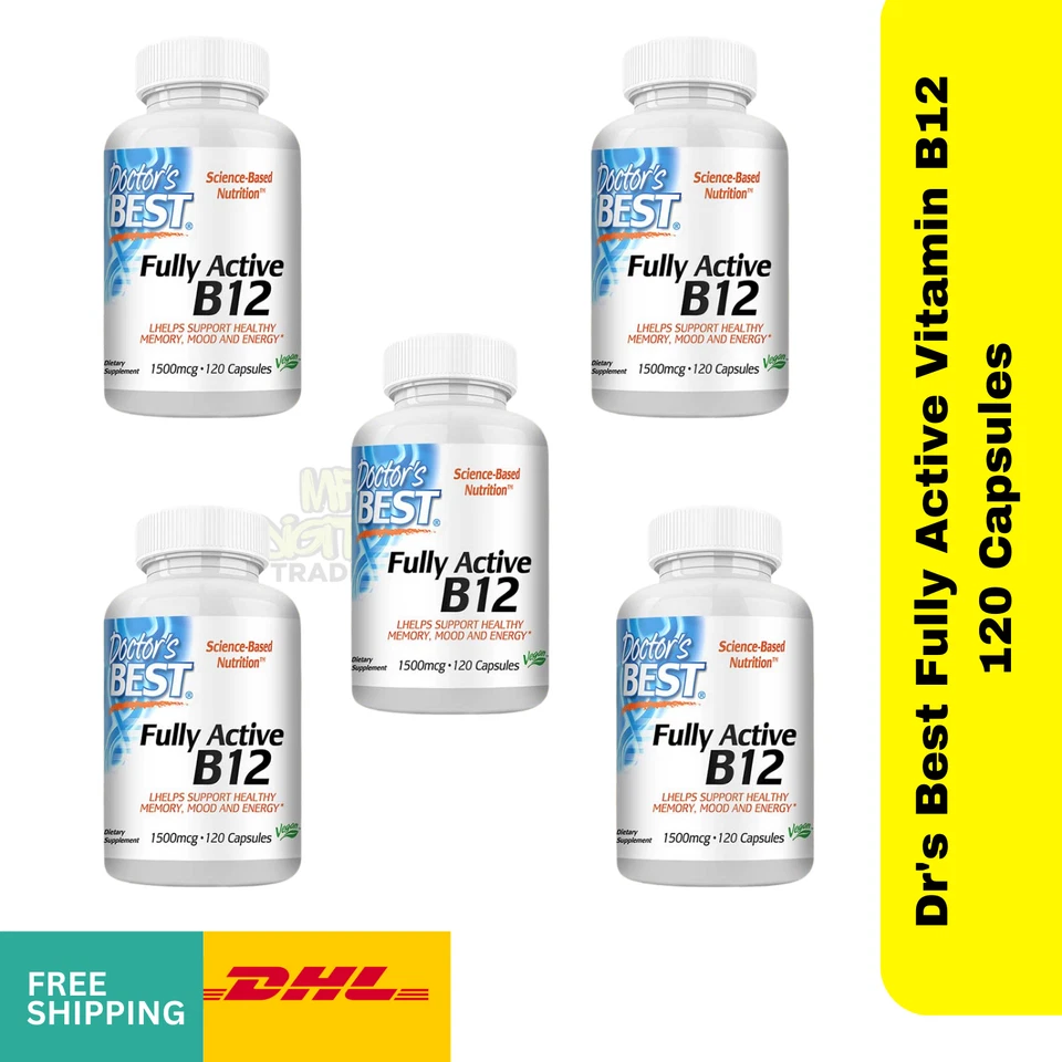 5 cápsulas de vitamina B12 totalmente activas Dr's Best - apoyo cerebral, impulso de energía Foto 1 de 1