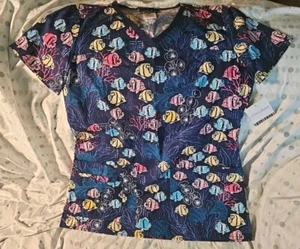 Cherokee Scrub Top, dunkelblau Gr. X- Small, Fisch, neu mit Etikett, 3 Taschen! - Bild 1 von 6