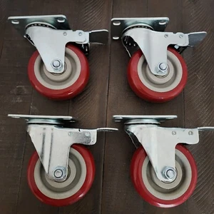 Ruedas/ruedas de bloqueo rojas de alta resistencia 4 X 3-1/2", giratorias 360 grados - Imagen 1 de 12
