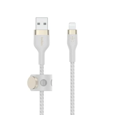 OEM Belkin Genuine BoostCharge Pro Flex Braided USB-A to iPhone Cable 10ft White - Image 1 of 4