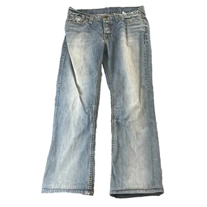 Guess Falcon Jeans Mens 34 28 Short Slim Bootcut Light Wash Blue Whiskers - Picture 1 of 12