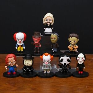 10PCS Horror Movie Figurines 2.17” Chucky, Pennywise, Saw, Freddy, Jason, Ect..