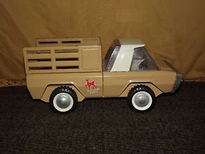 VINTAGE TOY 13 1/4" LONG METAL PONY XPRESS BUDDY L HORSE HAY TRAILER TRUCK
