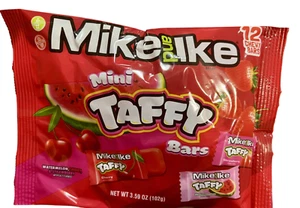 Mike and Ike TAFFY 12-Chewy Mini Bars Watermelon Cherry Strawberry * BB 8/2026 * - Picture 1 of 1