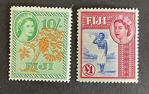 Fiji 1954-59. Two Top Values 10s & £1 Stamp (MH)