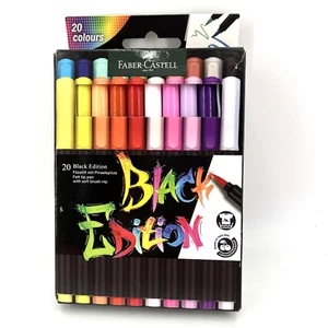 Faber-Castell Color Pens Felt Tip Soft Brush Nip 20 Count Black Edition NOS - Picture 1 of 6