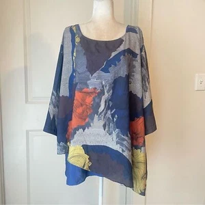Citron Santa Monica Asymmetrical Hem Double Blouse Colorful Abstract Top Size 2X - Picture 1 of 7