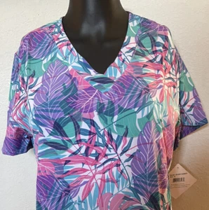 DIVINE STRETCH UNIFORM TOP Floral Print NEW Nurse Scrubs SHIRT Purple Pink Green - Picture 1 of 2