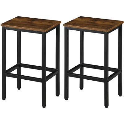 Set of 2 Bar Stools Kitchen Breakfast Chairs with Footrest for Living Room Brown - Image 1 of 4