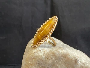 10K Yellow Gold Ring 4.05g Fine Jewelry Sz 6.75 Band Brown Swirl Stone Marquise - Picture 1 of 20