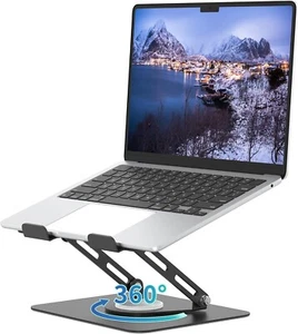 360° Rotating Metal Laptop Stand Riser Computer Holder Foldable Ergonomic Desk - Picture 1 of 10