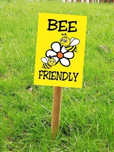 BEE FRIENDLY sign Fun gardening gift with eco friendly message Drilled 9835 - Picture 1 of 8